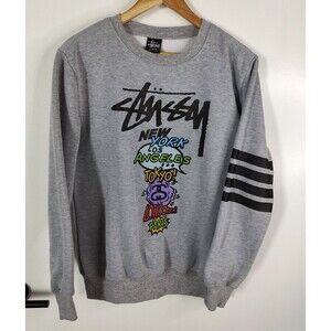 Stussy Crewneck Sweatshirt Size Large New York Los Angeles Tokyo & Paris (Read)